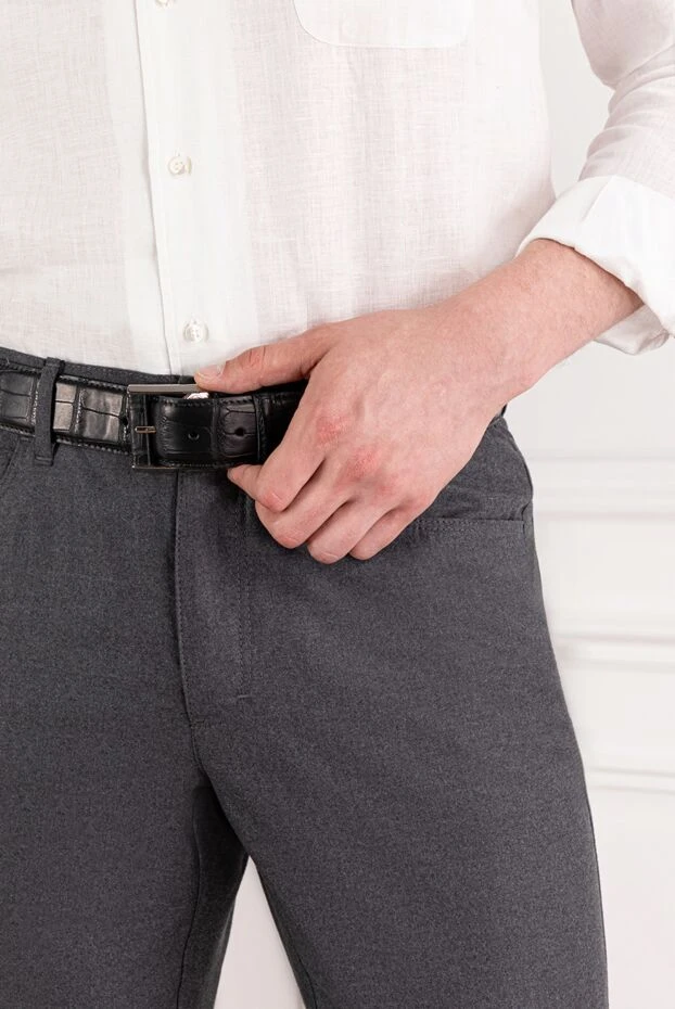 Ремень мужской черный из кожи аллигатора - фото 2