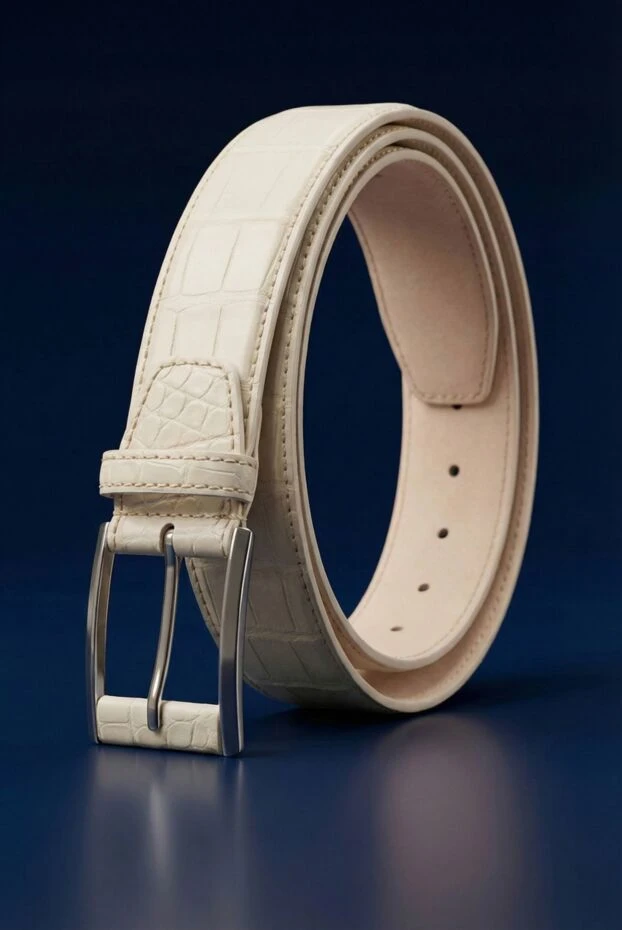 Cesare di Napoli ерлерге арналған ақ аллигатор былғары белбеуі 189573 - фото 2