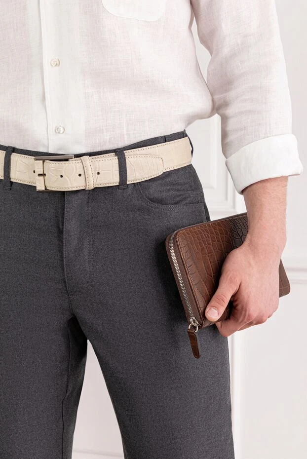 Cesare di Napoli ерлерге арналған ақ аллигатор былғары белбеуі 189573 - фото 3