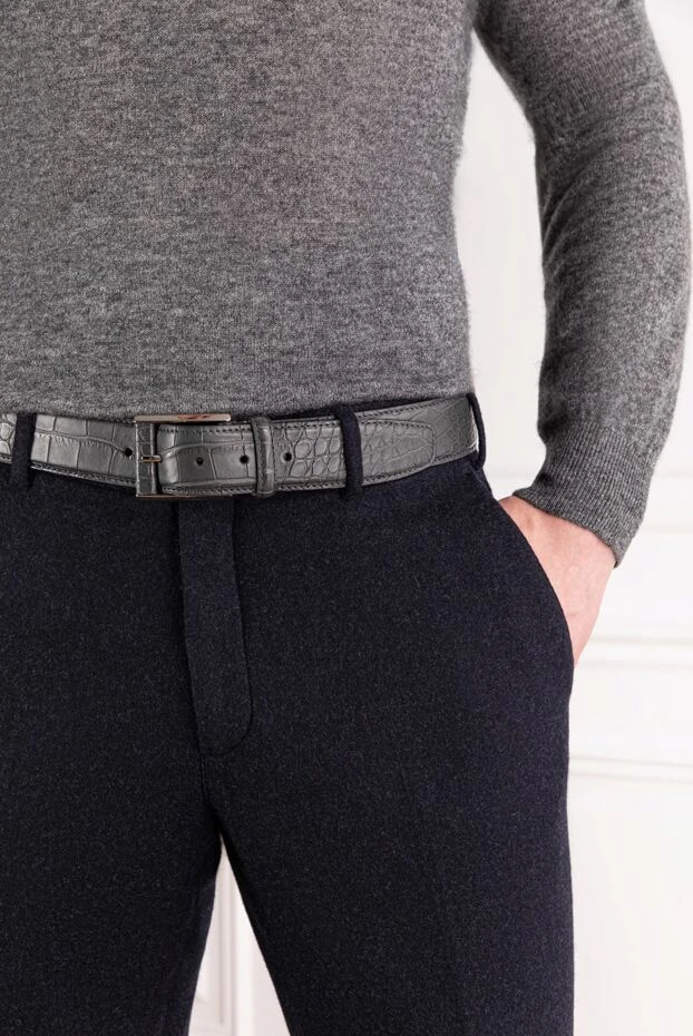 Cesare di Napoli ерлерге арналған сұр аллигатор былғары белбеуі 189575 - фото 3