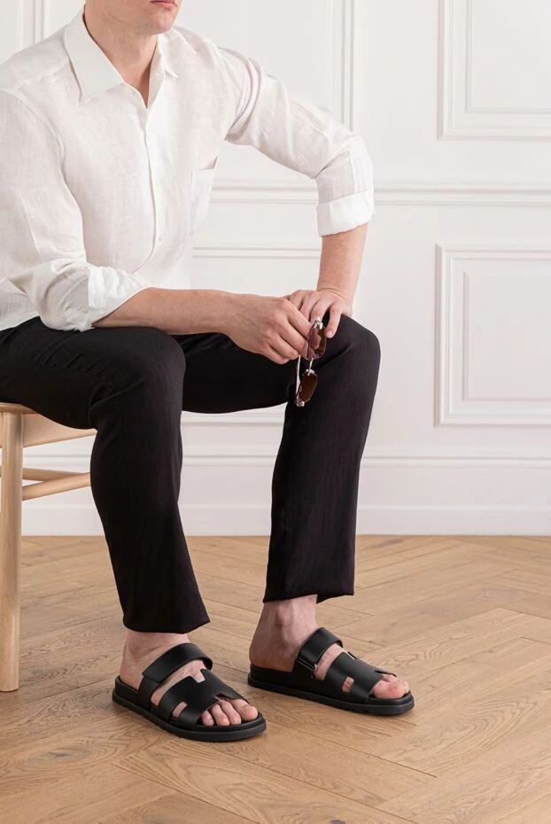 Hermes анатомиялық резеңке табаны және реттелетін бауы бар бұзау терісінен жасалған сандалдар 189576 - фото 2