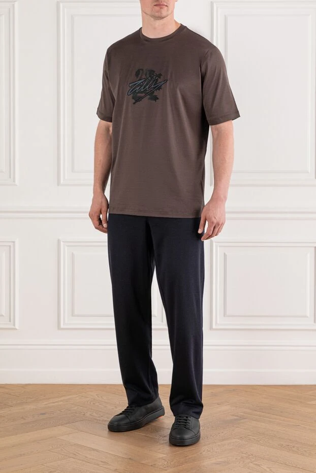 Zilli brown cotton t-shirt with embroidered coat of arms and 3d logo 189603 - photo 2
