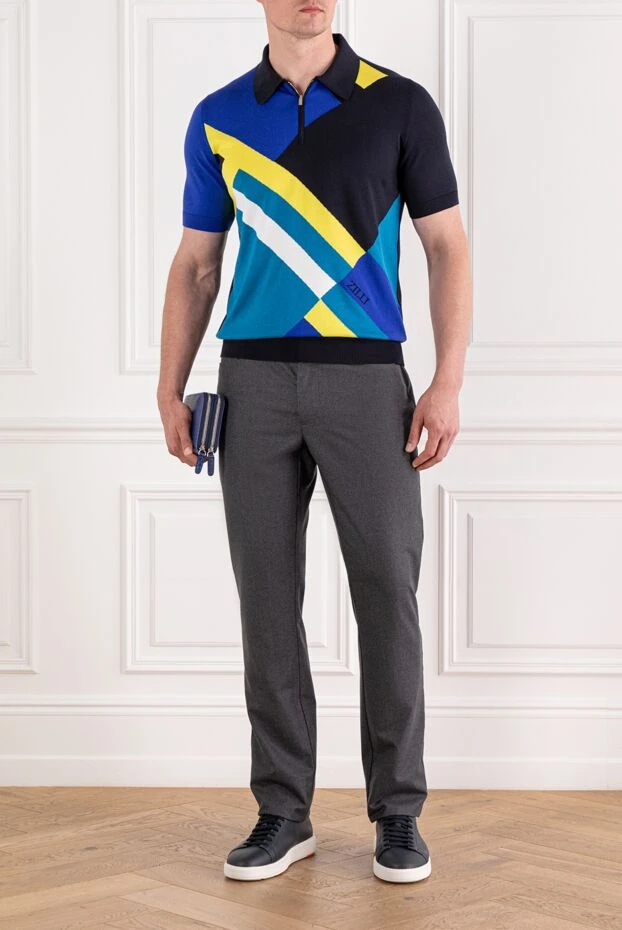 Zilli polo shirt with zip and graphic design in yellow and blue tones
 189610 - photo 2