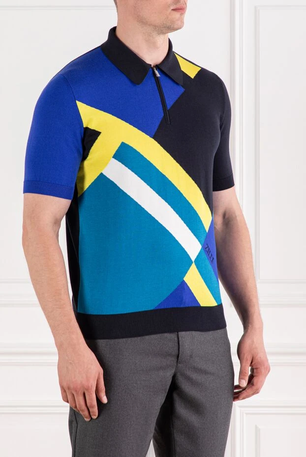 Zilli polo shirt with zip and graphic design in yellow and blue tones
 189610 - photo 3