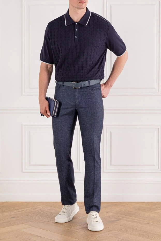 Knitted polo with textured check and contrast trim on the collar
 - photo 2