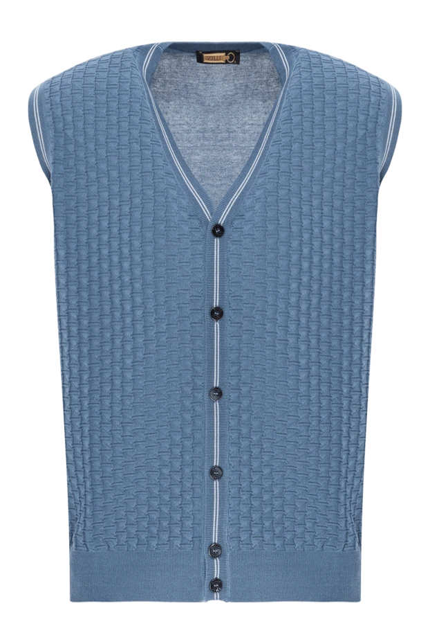 Көлемді тоқыма және контрастты түймелері бар көк жилет
- фото 1