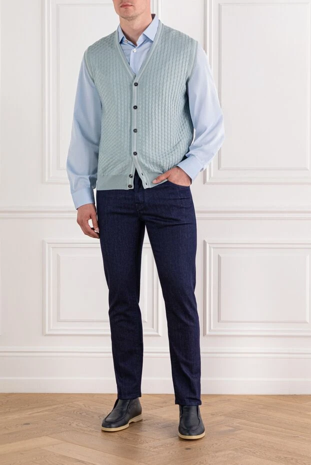 Zilli трикотажный салатовый жилет с рельефной вязкой и контрастной планкой
 189626 - фото 2