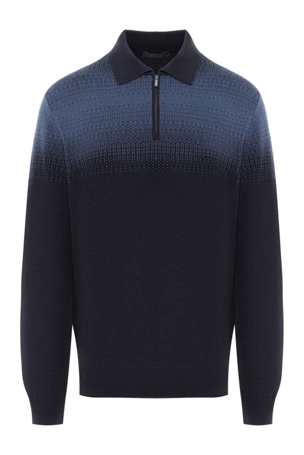 Wool polo with cashmere and silk in blue gradient - photo 1