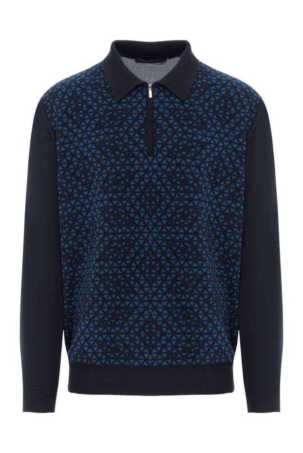 Polo shirt with zipper blue with geometric jacquard
- photo 1