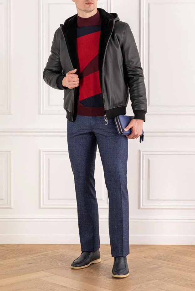 Men's jumper with stand-up collar and geometric decor - photo 2