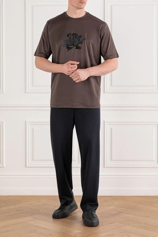 Zilli брюки из хлопка с добавлением шёлка с завязками и эластичной талией синие
 189645 - фото 2