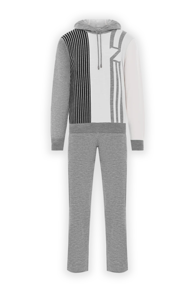 Жүн және жібек костюм, графикалық капюшон және тік шалбар - фото 1