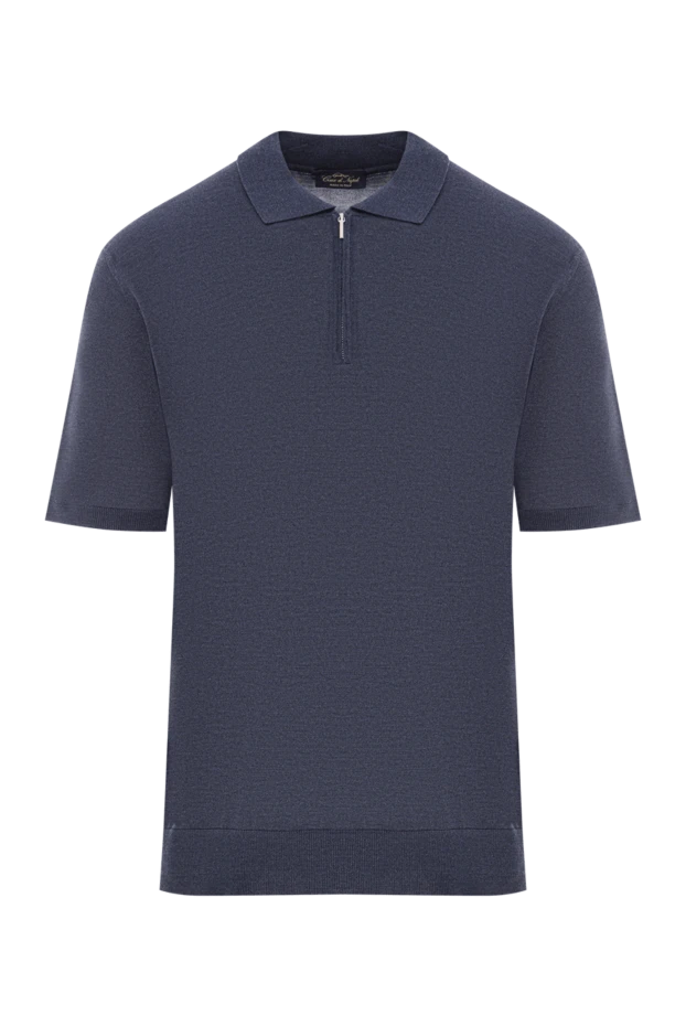 Men's blue silk zip-up polo shirt - photo 1