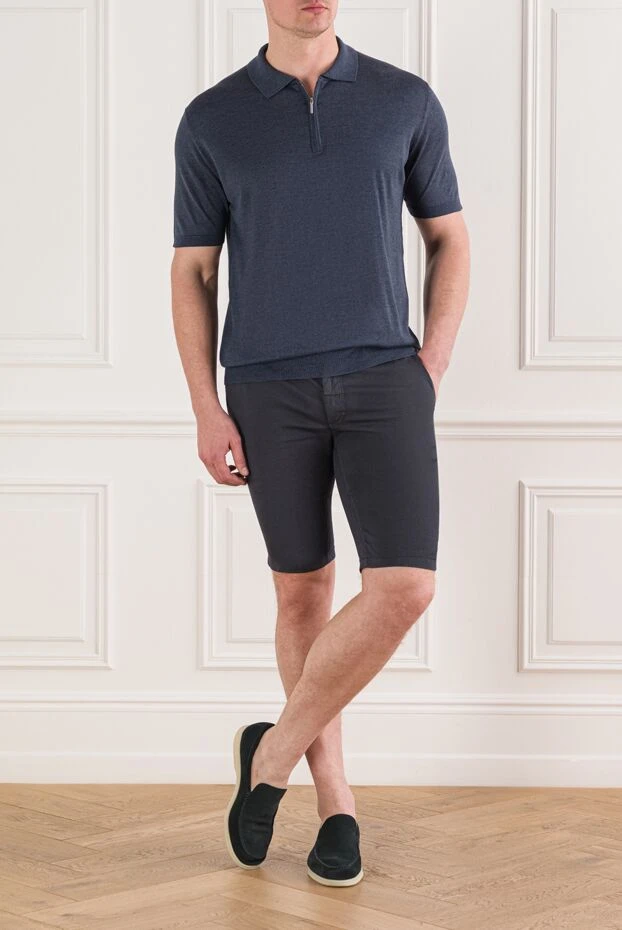 Cesare di Napoli мужская шелковая футболка-поло на молнии синего цвета 189673 - фото 2