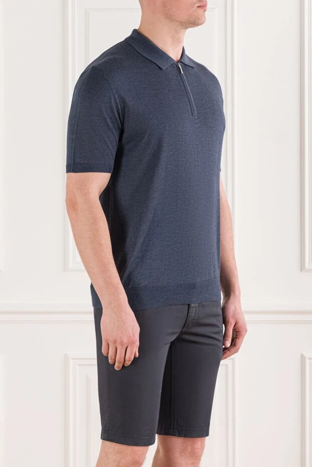 Cesare di Napoli мужская шелковая футболка-поло на молнии синего цвета 189673 - фото 3