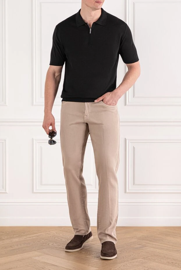 Cesare di Napoli чёрное поло на молнии с коротким рукавом из шелка
 189674 - фото 2