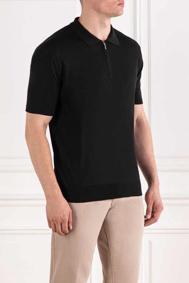 Cesare di Napoli чёрное поло на молнии с коротким рукавом из шелка
 189674 - фото 3