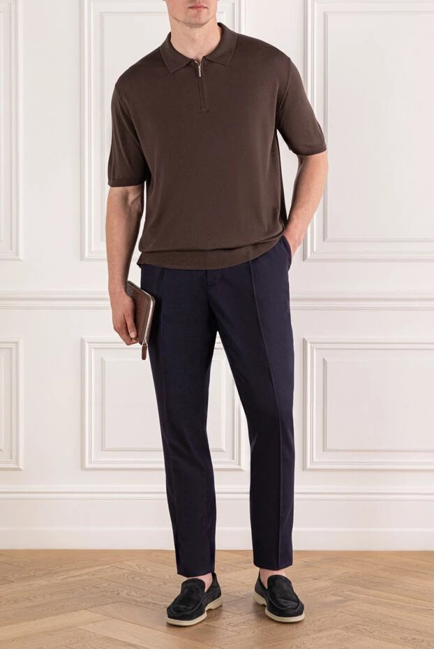 Cesare di Napoli шоколадная футболка-поло из шелка с воротником на замке 189675 - фото 2