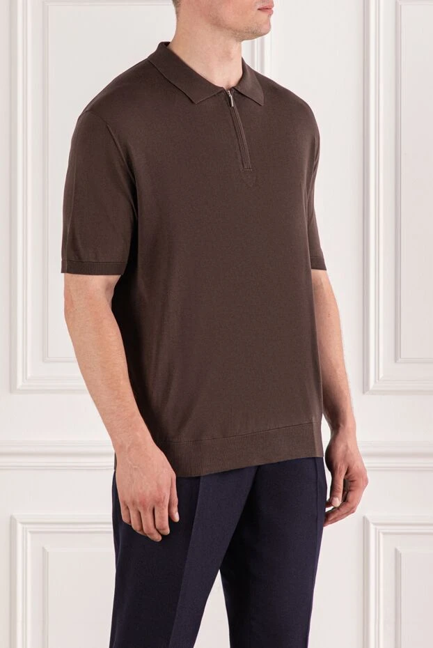 Cesare di Napoli шоколадная футболка-поло из шелка с воротником на замке 189675 - фото 3