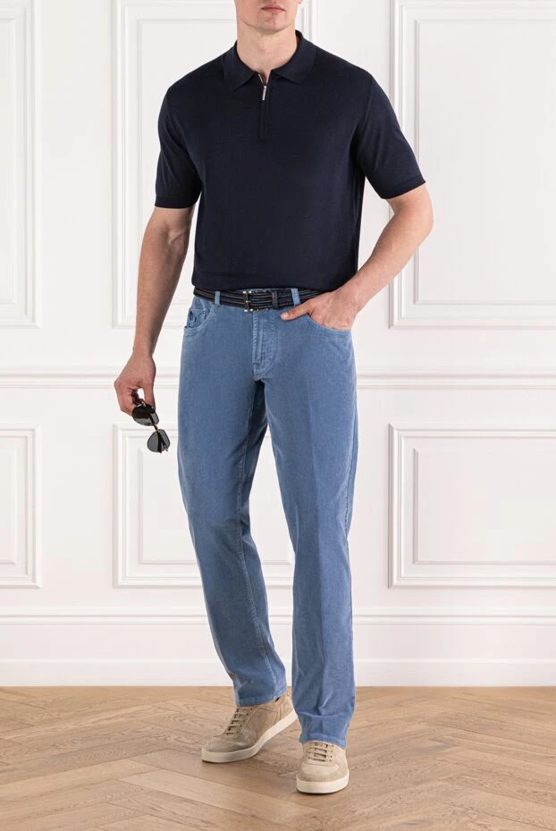 Cesare di Napoli поло тёмно-синее с коротким рукавом и молнией из шелка
 189676 - фото 2