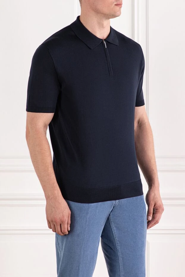 Cesare di Napoli поло тёмно-синее с коротким рукавом и молнией из шелка
 189676 - фото 3