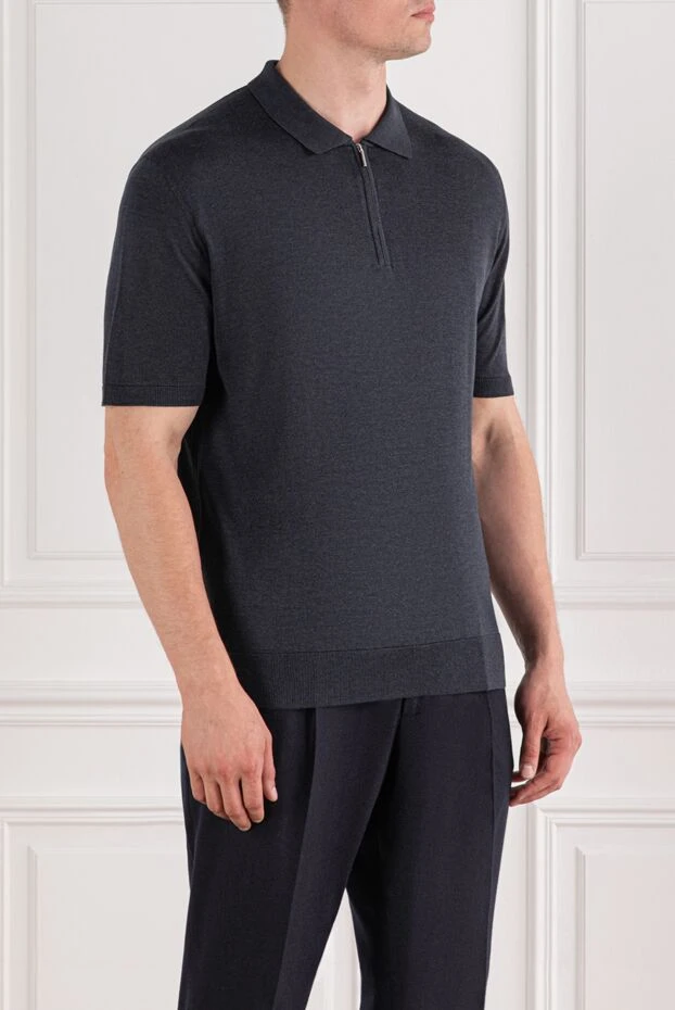 Cesare di Napoli шелковое поло глубокого чёрно-синего оттенка с застёжкой на молнии
 189678 - фото 3