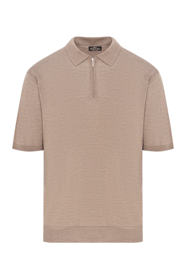 Beige polo shirt made of silk yarn with a neat zipper and a classic cut
- photo 1