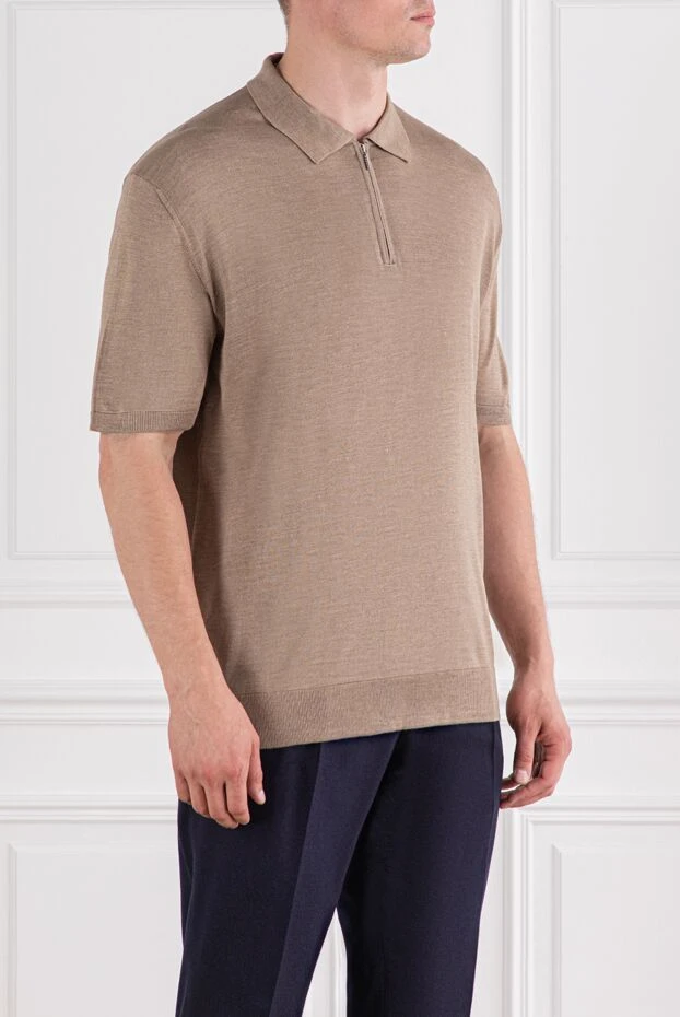 Cesare di Napoli бежевое поло из шелковой пряжи с аккуратной молнией и классическим кроем
 189679 - фото 3
