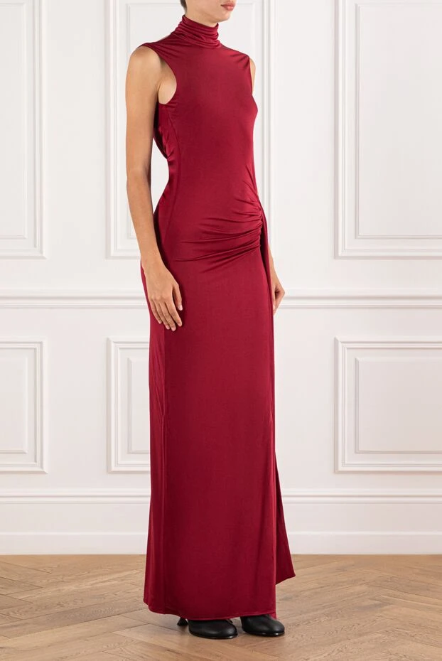 Khela evening maxi dress with draping and high slit in burgundy shade 189680 - photo 3