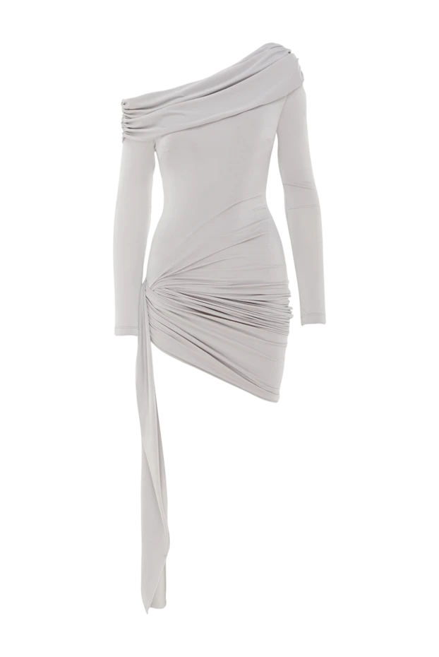 Асимметричное платье на одно плечо с драпировкой и удлинённой вставкой серое - фото 1