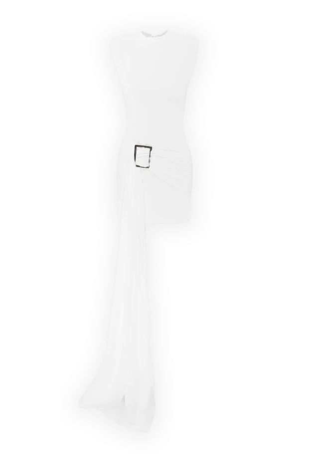 White stretch draped mini dress with accent buckle - photo 1