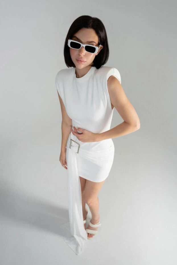 Khela white stretch draped mini dress with accent buckle 189685 - photo 2