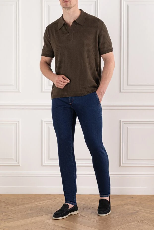 Scissor Scriptor артқы қалтасында қақпақтары бар, контрастты тігістері бар ерлер қара көк джинсы 189701 - фото 2