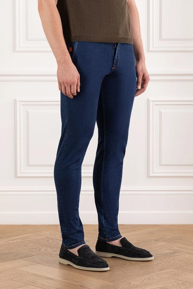 Scissor Scriptor джинсы мужские тёмно-синие с клапанами на задних карманах и контрастной строчкой 189701 - фото 3