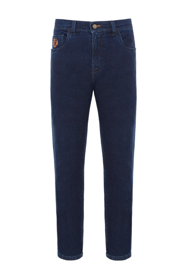 Dark blue men's jeans with straight legs and contrast stitching - photo 1