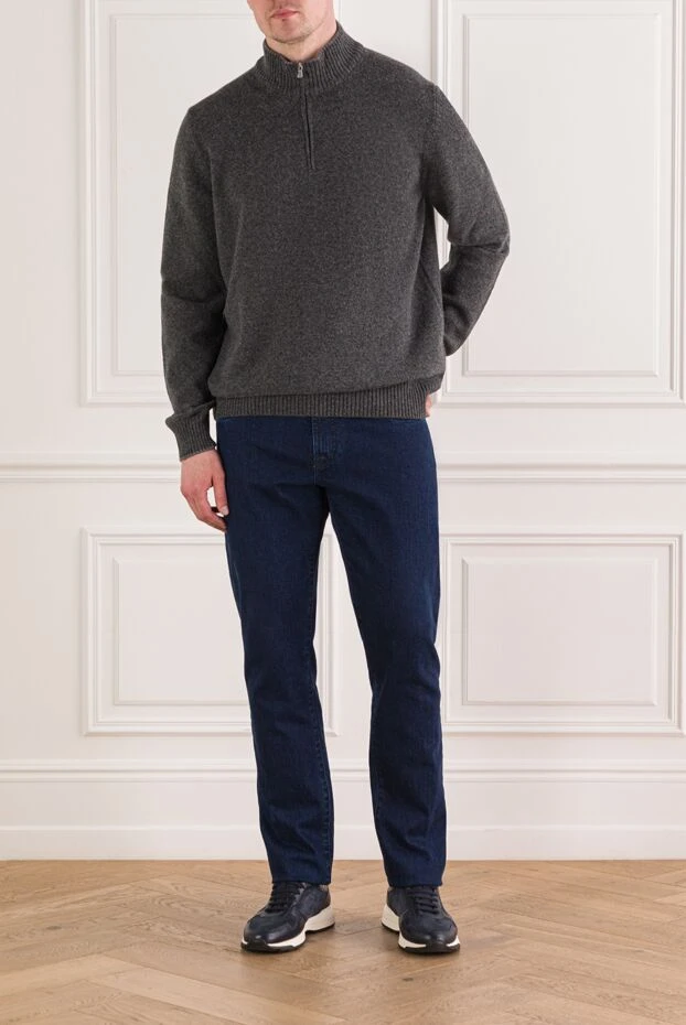 Scissor Scriptor тіке аяқты және контраст тігісі бар қара көк ерлер джинсы 189704 - фото 2