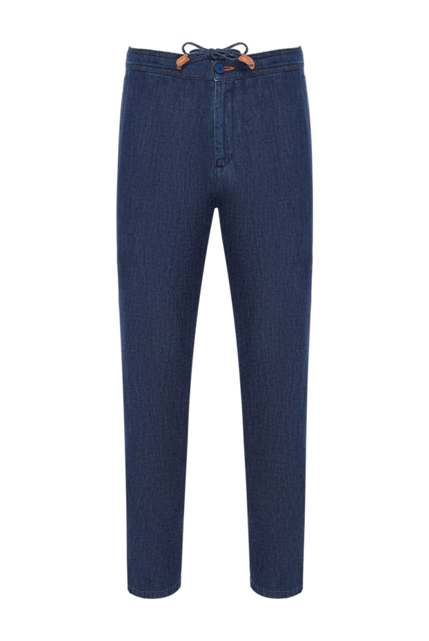 Джинсы с притачным поясом на кулиске и декоративной прострочкой - фото 1