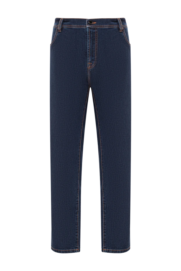 Темно-синие джинсы с декоративной вставкой и высокой посадкой - фото 1