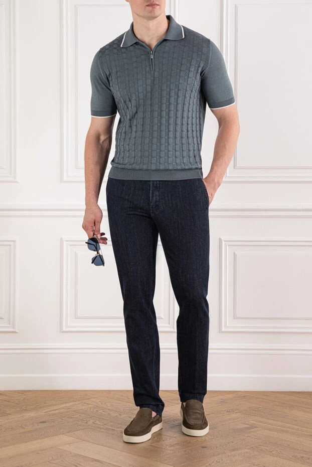 Scissor Scriptor меланж текстурасы бар, артқы қалталарында түймелері бар тік аяқты қара көк джинсы 189712 - фото 2