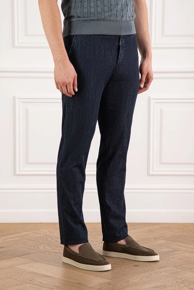 Scissor Scriptor прямые тёмно-синие джинсы с меланжевой текстурой и пуговицами на задних карманах 189712 - фото 3