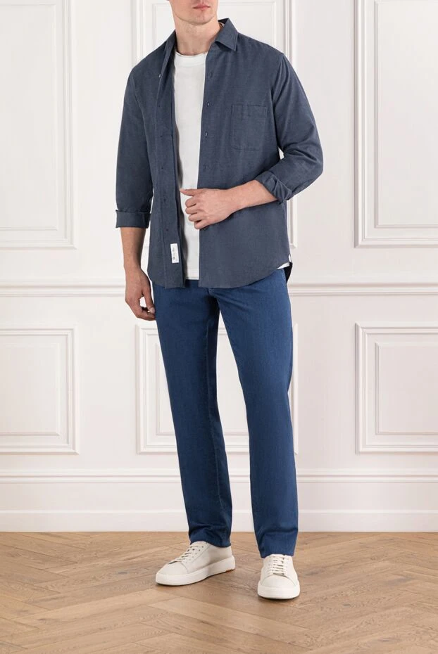 Светло-синие джинсы из мягкого хлопка с имитацией классических брюк - фото 2