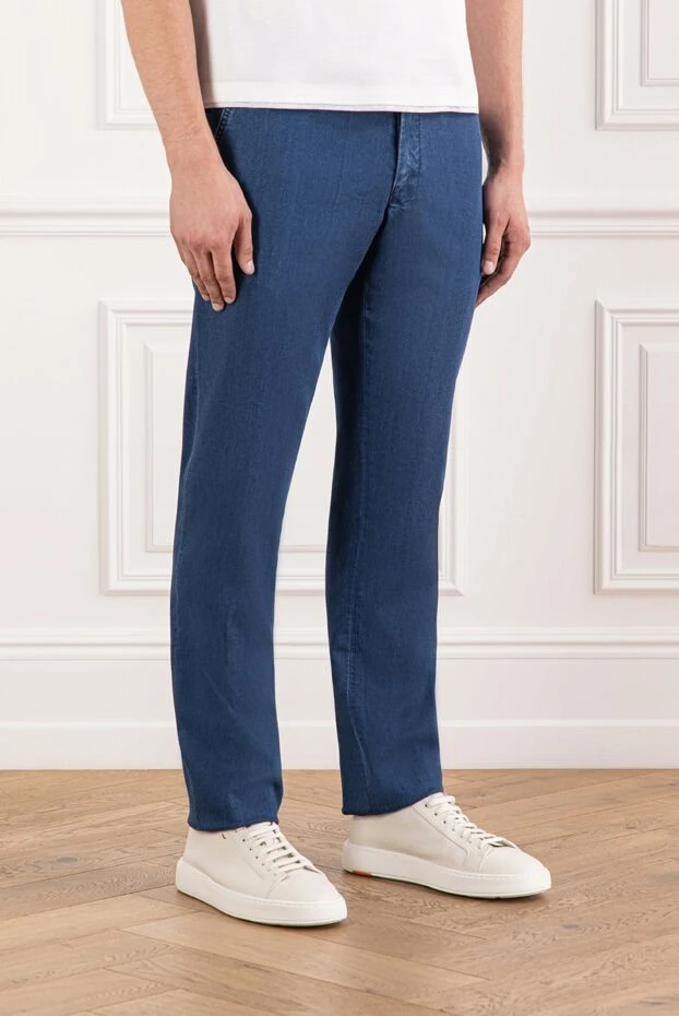 Scissor Scriptor классикалық шалбарға еліктейтін жұмсақ мақтадан жасалған ашық көк джинсы 189713 - фото 3