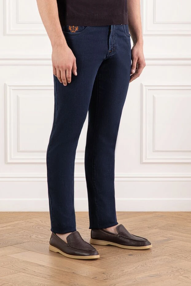 Scissor Scriptor джинсы тёмно-синие с контрастной вышивкой и оранжевой фурнитурой 189722 - фото 3