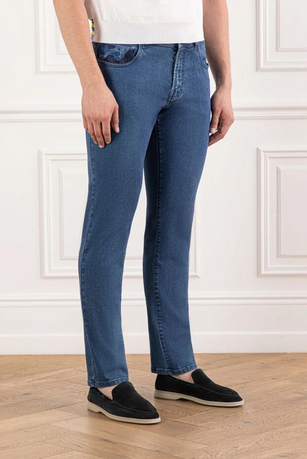 Scissor Scriptor контрасты белдеуі бар жеңіл текстуралы мақта джинсы 189724 - фото 3