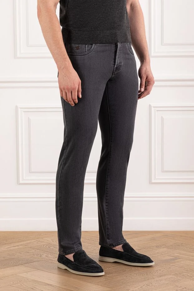 Scissor Scriptor қоңыр былғары жамылғысы бар түзу аяқты сұр жуылған джинсы
 189734 - фото 3