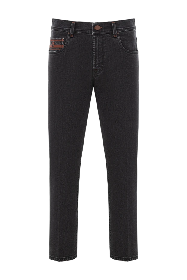 Темно-серые джинсы с дизайнерской вышивкой и патчем на поясе - фото 1