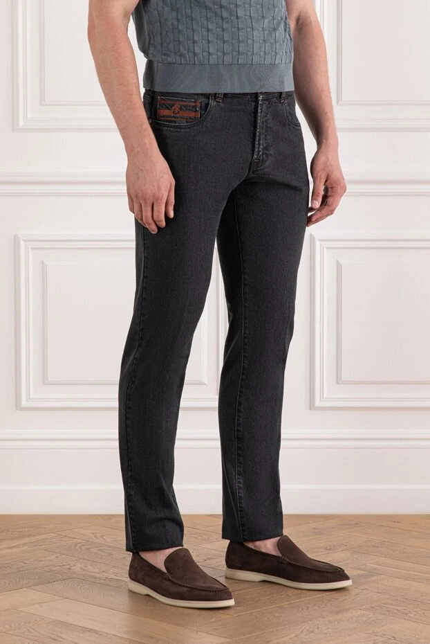 Scissor Scriptor дизайнерлік кесте тігілген және белінде патч бар қою сұр джинсы 189735 - фото 3