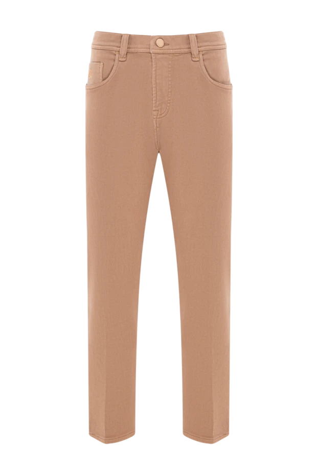 Comfortable jeans for every day made of textured beige cotton with a leather label - photo 1