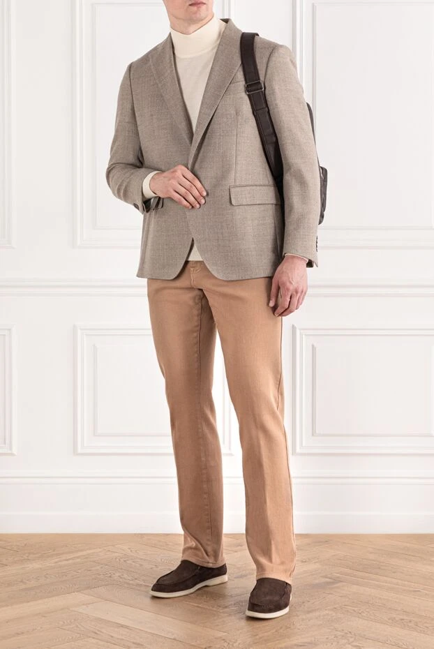 Scissor Scriptor комфортные джинсы на каждый день из фактурного бежевого хлопка с кожаным лейблом 189737 - фото 2