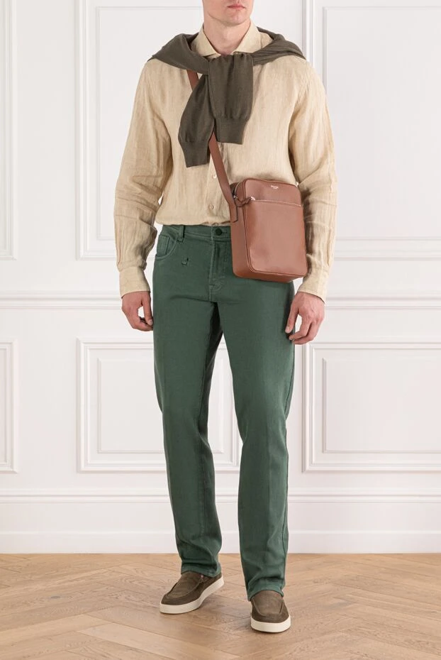 Прямые джинсы из зелёного денима с эластичным эффектом - фото 2